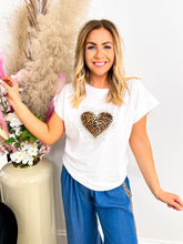 The Patty - Leopard Print Diamante Love Heart T-shirt